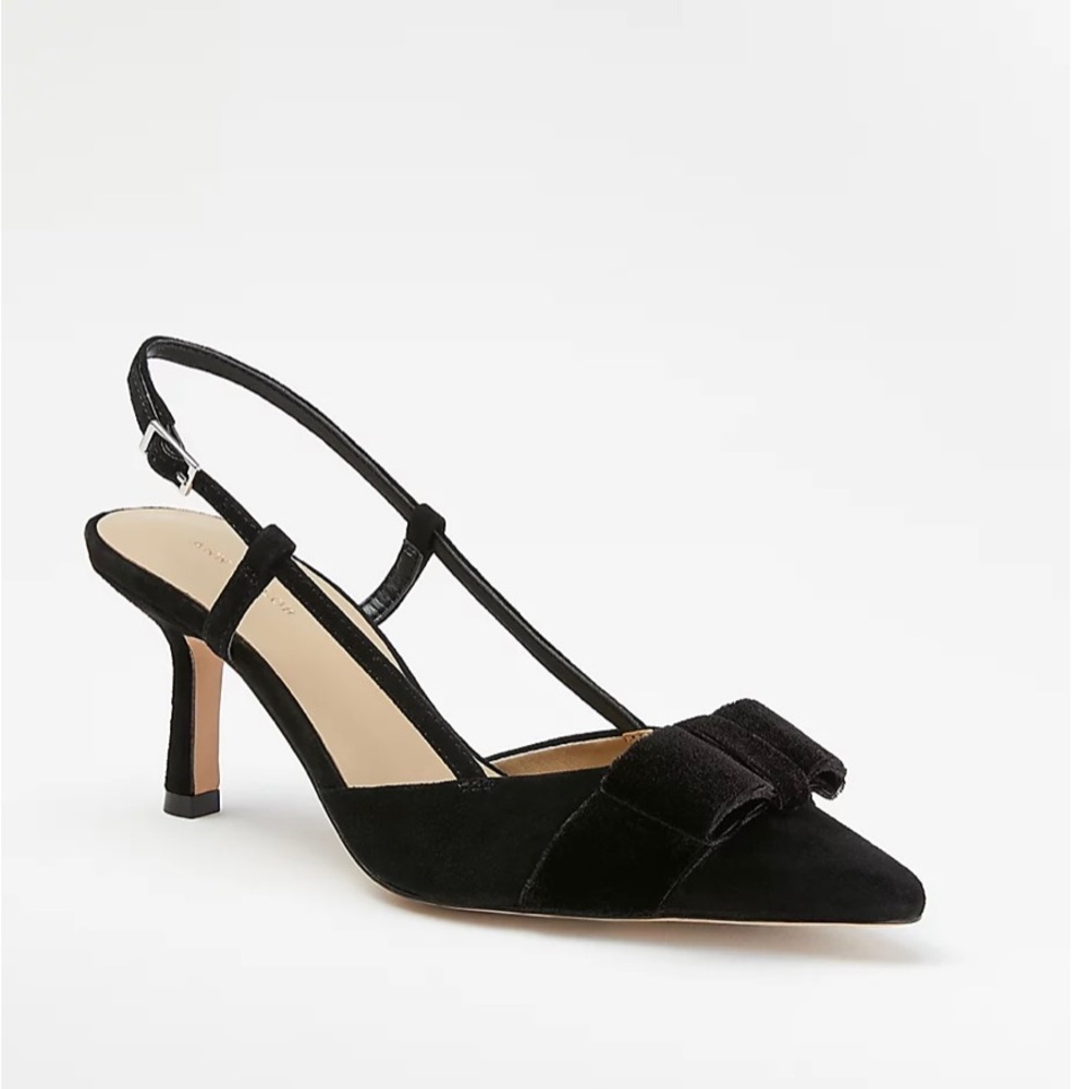 Ann Taylor suede bow slingback black pumps 9.5